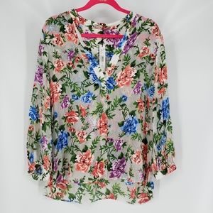 Alice+Olivia NWT Blouson Long Sleeve Henley Top Floral Large